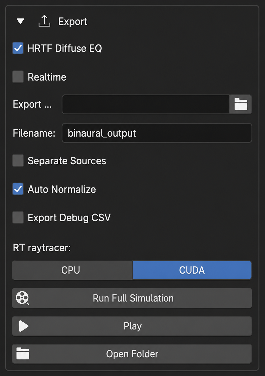 Панель Export