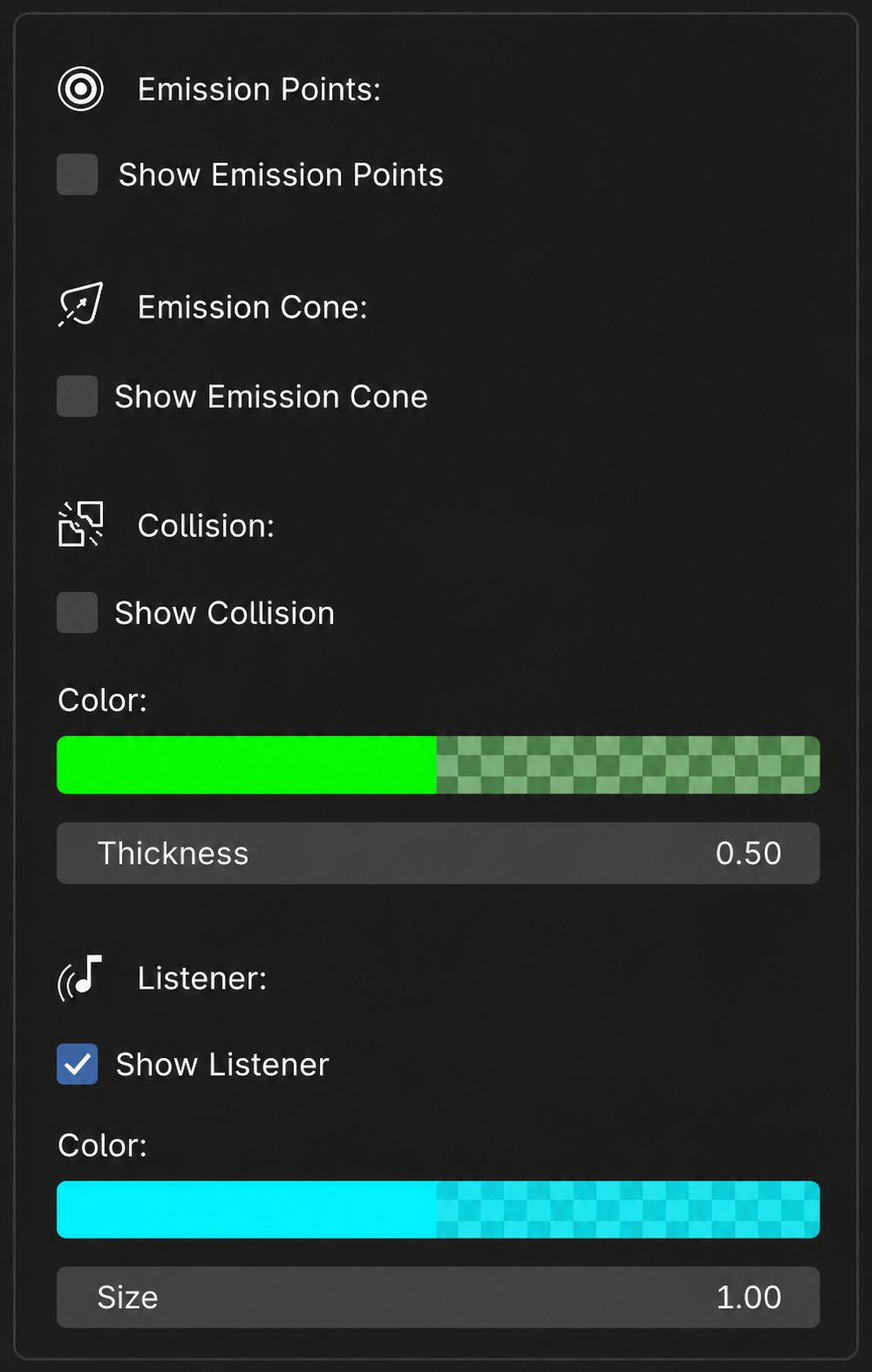 Visualization — Emission, Collision, Listener